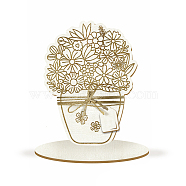 Wood Flower Bouquet Greeting Card, with Stand and Rope, for Mom Birthday Card, Flower, 202x148mm(AJEW-WH0441-010)