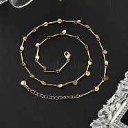 Brass Flat Round Pendant Necklaces, Bar Link Chain Necklaces for Women, Real 18K Gold Plated, 15.98 inch(40.6cm)(NJEW-F329-02G)