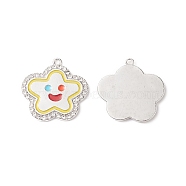 Alloy Enamel Pendants, with Crystal Rhinestone, Lead Free & Cadmium Free, Star with Smiling Face  Charm, Platinum, 28x29x2mm, Hole: 2mm(FIND-A029-04P-01)