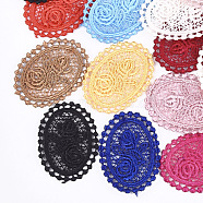 Polycotton(Polyester Cotton) Woven Pendant Decorations, Oval with Flower, Mixed Color, 51~52x37~38x1~1.5mm(X-FIND-Q078-01)