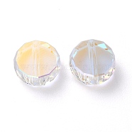 Glass Rhinestone Beads, Faceted, Flat Round, Crystal AB, 8x3.5mm, Hole: 1mm(RGLA-H108-08-001AB)