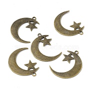 Tibetan Style Alloy Pendants, Moon with Star, Antique Bronze, 44x33x2mm, Hole: 3mm(PALLOY-P283-06AB)