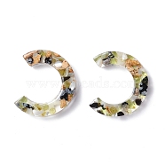 Resin Cabochons, with Shell Chip, C Shape, Colorful, 35x31x7mm(RESI-C006-01A)