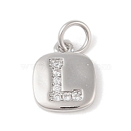 Rack Plating Brass Micro Pave CLear Cubic Zirconia Charms, with Jump Rings, Cadmium Free & Lead Free, Long-Lasting Plated, Platinum, Letter L, 11.5x9x1.5mm, Hole: 2.8mm(KK-E110-14P-L)