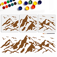 US 1 Set PET Hollow Out Drawing Painting Stencils, with 1Pc Art Paint Brushes, for Acrylic Painting Watercolor Oil Gouache, Mountain Pattern, Painting Stencils: 300x300mm, 3 styles, 1pc/style(DIY-MA0001-38C)