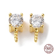 925 Sterling Silver with Clear Cubic Zirconia Peg Bails, for Half Drilled Pearl Beads, with S925 Stamp, Real 18K Gold Plated, 8x4x4.5mm, Hole: 2.5x2mm, Pin: 1mm(STER-G036-17G)