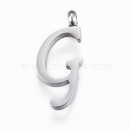 304 Stainless Steel Pendants, Initial Letter, Letter.G, Stainless Steel Color, 18x8x2mm, Hole: 2mm(STAS-F129-G-P)