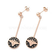 Black Flat Round with Moth and Star Enamel Dangle Earrings, Long Drop Earrings for Women, Rose Gold, 42x14.5x1.5mm, Pin: 0.8mm(STAS-K237-06RG)