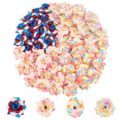 60Pcs 4 Style Silk Cloth Flower, Artificial Flower Head, For Wedding Party Decoration, Mixed Color, 42x45x30.5mm, Hole: 1.8mm, 15pcs/style(DIY-GA0005-46)