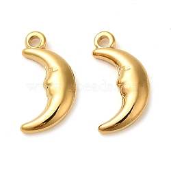 201 Stainless Steel Pendants, Long-Lasting Plated, Moon Charm, Golden, 16x8.5x3.5mm, Hole: 1.6mm(STAS-D020-02G)