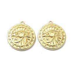 304 Stainless Steel Pendants, Flat Round with Eye of Horus Charm, Real 14K Gold Plated, 20x18x3mm, Hole: 1.2mm(STAS-L022-347G)
