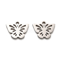 Non-Tarnish 316 Surgical Stainless Steel Charms, Laser Cut, Butterfly Charm, Stainless Steel Color, 10x13x1mm, Hole: 1.6mm(STAS-H190-01P)