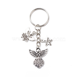 Angel Wing Tibetan Style Alloy Pendants Keychain, Star with Word Just For You Keychains, Antique Silver, 7.9cm(KEYC-JKC00380)
