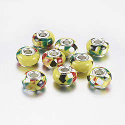 Large Hole Rondelle Resin European Beads, with Silver Color Plated Brass Cores, Champagne Yellow, 14x9mm, Hole: 5mm(RPDL-P003-C005)