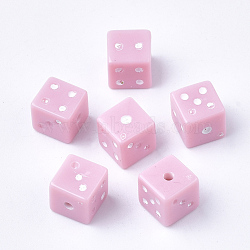 Acrylic Beads, Dice, Pink, 7.5x7.5x7.5mm, Hole: 1.5mm, about 1000pcs/500g(MACR-3030-A08)