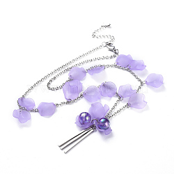 Acrylic Beads Pendant Necklaces, with 304 Stainless Steel Cable Chains and Brass Lobster Clasps, Petal, Lilac, 18.8 inch(48cm), 2mm(NJEW-JN02416)