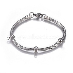 Tarnish Resistant 304 Stainless Steel Bracelet Making, with Lobster Claw Clasps, Round, Stainless Steel Color, 7-5/8 inch(19.4cm), 3mm, Hole: 2.5mm(X-MAK-P012-01P)