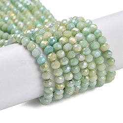 Faceted Electroplated Glass Beads Strands, AB Color Plated, Rondelle, Yellow Green, 4x3mm, Hole: 0.9mm, about 112pcs/strand, 16.14''(41cm)(X-GLAA-C023-02-C13)