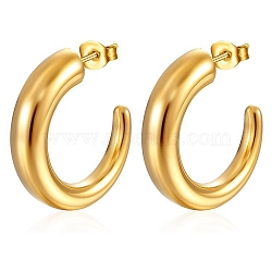 European and American Fashion French Retro Stainless Steel C-Shaped Stud Earrings, Real 18K Gold Plated, 25.3x24.3mm(PW-WGEF803-01)