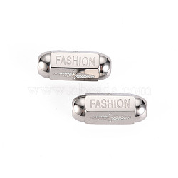 304 Stainless Steel Beads, Oval with Word Fashion, Stainless Steel Color, 15x6.5x6mm, Hole: 2.5mm(STAS-S116-300P)