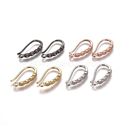 Brass Micro Pave Clear Cubic Zirconia Earring Hooks, with Horizontal Loop, Mixed Color, 17x8.5x2mm, Hole: 1.3mm, 21 Gauge, Pin: 0.7mm(ZIRC-L075-55A)