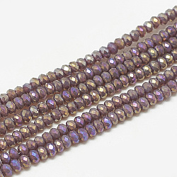 Electroplate Opaque Solid Color Glass Beads Strands, Faceted, Rondelle, Old Rose, 2.5x1.5mm, Hole: 0.8mm, about 160~165pcs/strand, 13.78 inch~14.17 inch(35~36cm)(EGLA-Q112-B16)