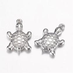 201 Stainless Steel Pendants, Tortoise, Stainless Steel Color, 19.5x13x3.5mm, Hole: 1mm(STAS-G071-05P)