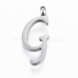 304 Stainless Steel Pendants, Initial Letter, Letter.G, Stainless Steel Color, 18x8x2mm, Hole: 2mm(STAS-F129-G-P)