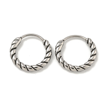 316 Surgical Stainless Steel Hoop Earrings, Ring, Antique Silver, 15x2.5mm