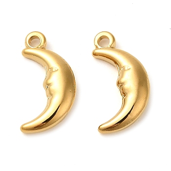 201 Stainless Steel Pendants, Long-Lasting Plated, Moon Charm, Golden, 16x8.5x3.5mm, Hole: 1.6mm