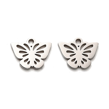 316 Surgical Stainless Steel Charms, Laser Cut, Butterfly Charm, Stainless Steel Color, 10x13x1mm, Hole: 1.6mm