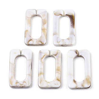 Acrylic Linking Rings, Quick Link Connectors, for Cross Chains Making, Imitation Gemstone Style, Rectangle, Floral White, 43.5x23x4.5mm, Inner Diameter: 30x12mm, about 147pcs/500g