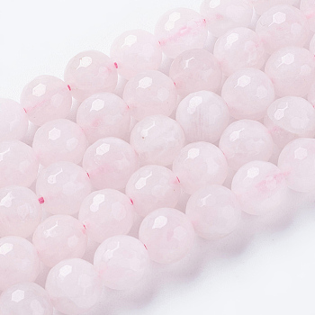 Natural Rose Quartz Beads Strands, Faceted, Round, Pink, 8mm, Hole: 1mm, about 46pcs/strand, 15.75 inch