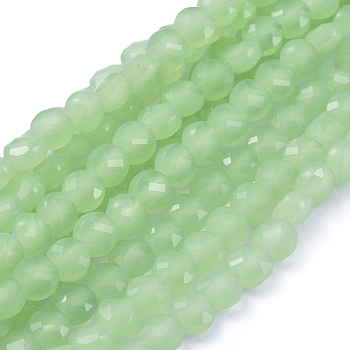 Imitation Jade Glass Beads Strands, Faceted, Flat Round, Light Green, 6x4mm, Hole: 1.2mm, about 100pcs/Strand, 23.23 inch(59cm)