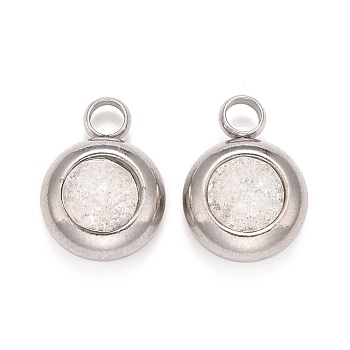 304 Stainless Steel Charms, Flat Round with Glass Rhinestone, Stainless Steel Color, Clear, 14x10x6mm, Hole: 2.5mm