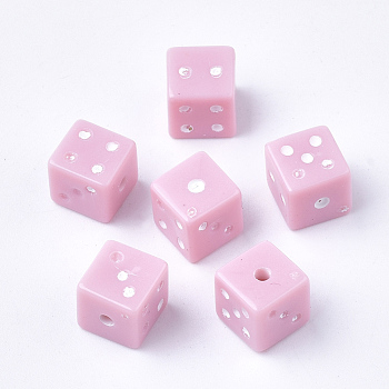 Acrylic Beads, Dice, Pink, 7.5x7.5x7.5mm, Hole: 1.5mm, about 1000pcs/500g