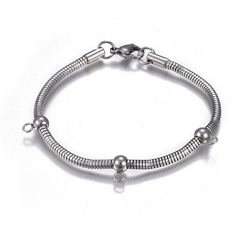 304 Stainless Steel Bracelet Making, with Lobster Claw Clasps, Round, Stainless Steel Color, 7-5/8 inch(19.4cm), 3mm, Hole: 2.5mm