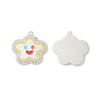 Alloy Enamel Pendants, with Crystal Rhinestone, Lead Free & Cadmium Free, Star with Smiling Face  Charm, Platinum, 28x29x2mm, Hole: 2mm