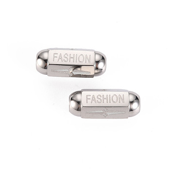 304 Stainless Steel Beads, Oval with Word Fashion, Stainless Steel Color, 15x6.5x6mm, Hole: 2.5mm