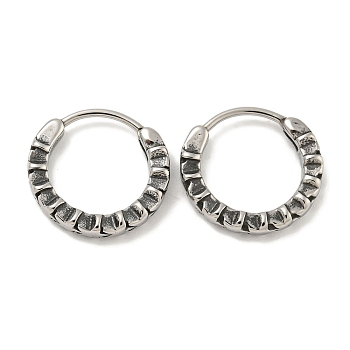 316 Surgical Stainless Steel Hoop Earrings, Ring, Antique Silver, 14.5x14.5mm