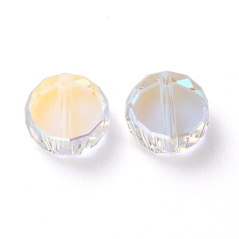 Glass Rhinestone Beads, Faceted, Flat Round, Crystal AB, 8x3.5mm, Hole: 1mm