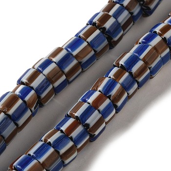 Handmade Lampwork Beads, Column with Stripe, Camel, 9~11x4~10mm, Hole: 2mm, about 101pcs/strand, 25.98~26.77''(66~68cm)