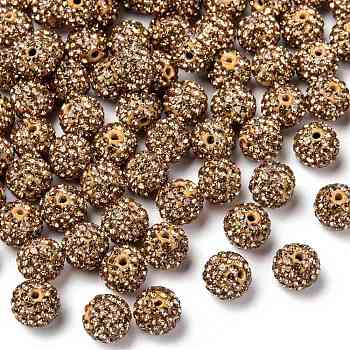 Polymer Clay Rhinestone Beads, Pave Disco Ball Beads, Grade A, Round, PP15, Light Colorado Topaz, 10mm, Hole: 1.8~2mm