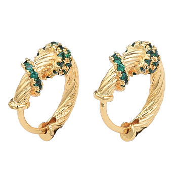 Cubic Zirconia Chunky Hoop Earrings, Golden Brass Jewelry for Women, Nickel Free, Green, 14x16.5x5.5mm, Pin: 1mm