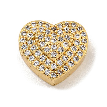 Rack Plating Brass Micro Pave Cubic Zirconia Beads, Long-Lasting Plated, Cadmium Free & Lead Free, Real 18K Gold Plated, Heart, Clear, 12.5x13.5x6.5mm, Hole: 1.8mm