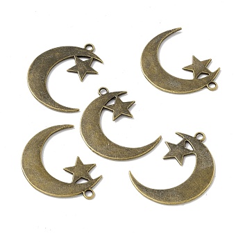 Tibetan Style Alloy Pendants, Moon with Star, Antique Bronze, 44x33x2mm, Hole: 3mm