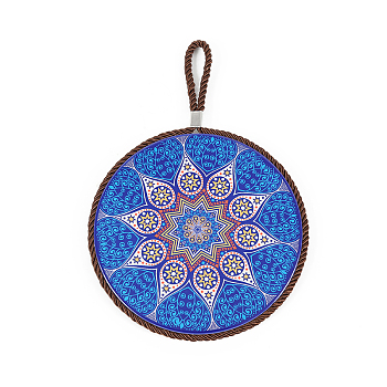 Porcelain Hot Pads, with Rope & Anti-slip Cork Bottom, Water Absorption Heat Insulation, Flat Round with Mandala Pattern, Dodger Blue, 160mm