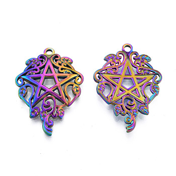 201 Stainless Steel Pendants, Star, Rainbow Color, 35x24.5x3mm, Hole: 2mm