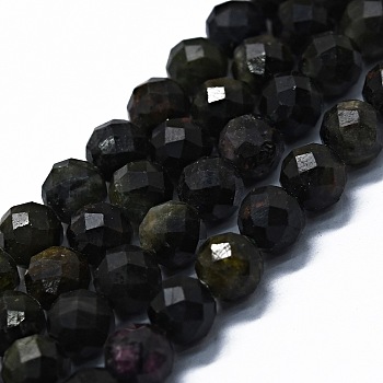 Natural Green Tourmaline Beads Strands, Faceted(64 Facets), Round, 6mm, Hole: 0.8mm, about 62~67pcs/strand, 15.16~15.55 inch(38.5~39.5cm)
