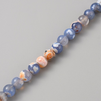 Natural Agate Beads Strands, Two Tone, Dyed, Round, Steel Blue, 8~8.5mm, Hole: 1mm, about 47pcs/strand, 14.84 inch(37.7cm)